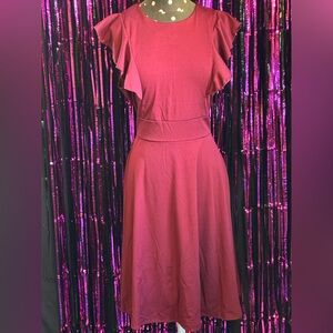 High Waist Vintage-Style Wine Red Dress